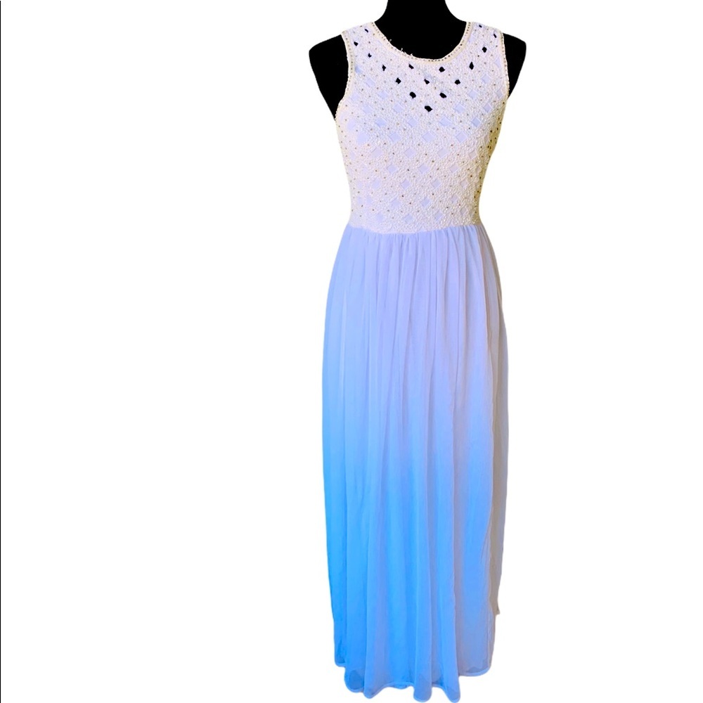 Anthropologie Hazel White Chiffon Beaded Dress